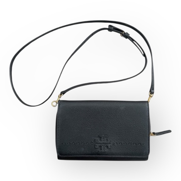 Tory Burch Handbags - Tory Burch McGraw Flat Leather Wallet Crossbody Black Leather Purse